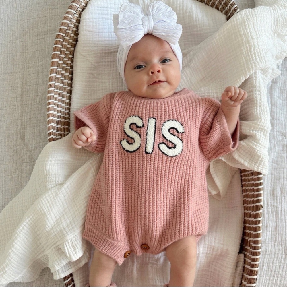 Spearmint Love sold out little sister "Sis" romper sweater, 0-6 mo